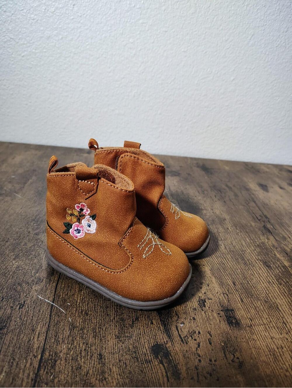 Baby Girls Brown Carter's boot floral western cowgirl Shoes sz 2.5